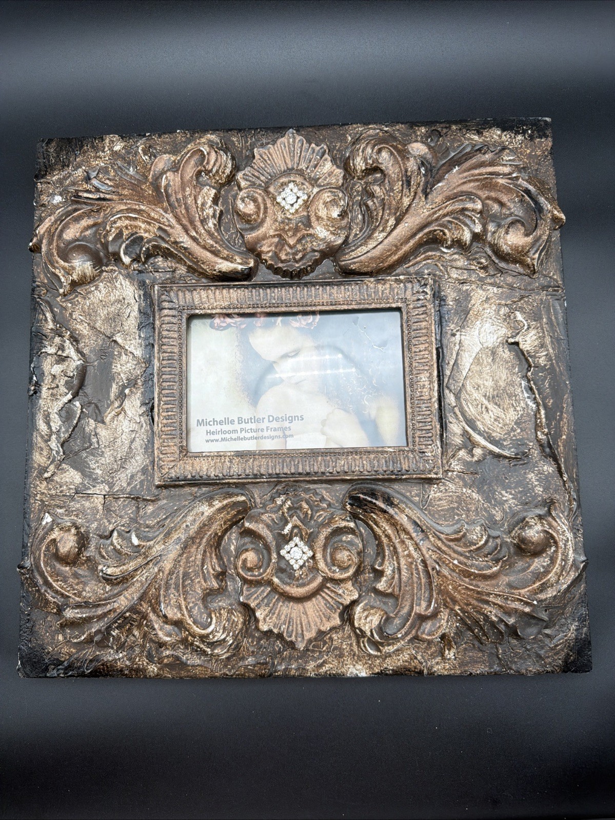 Michelle Butler Designs 14.5x14 Ornate Jeweled 5x7 Picture Frame Distressed