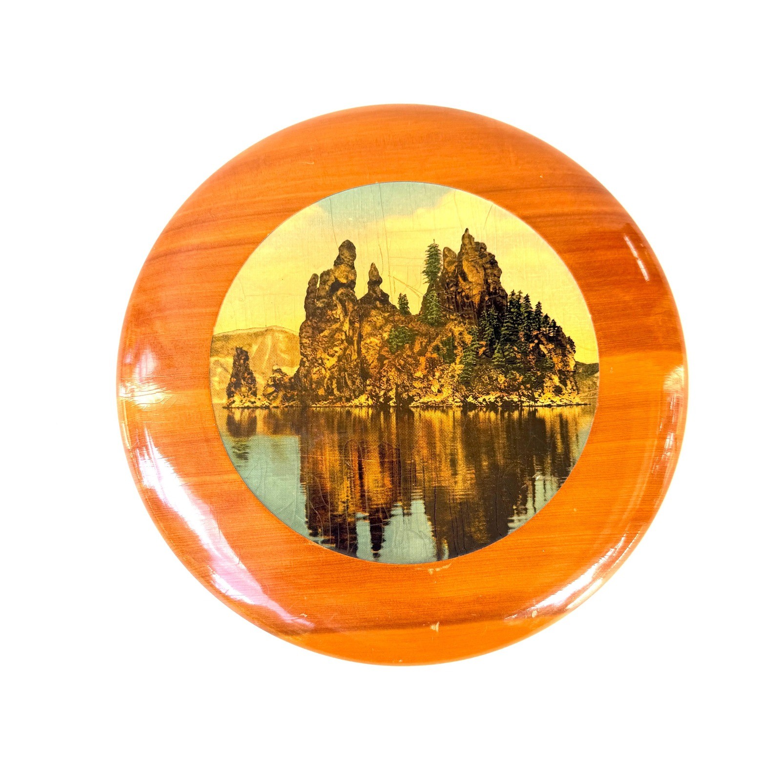 Vintage Crater Lake Phantom Ship Souvenir Wall Art, Midcentury, Oregon Juniper Vintage Crater Lake Phantom Ship Souvenir Wall Art, Midcentury, Oregon Juniper