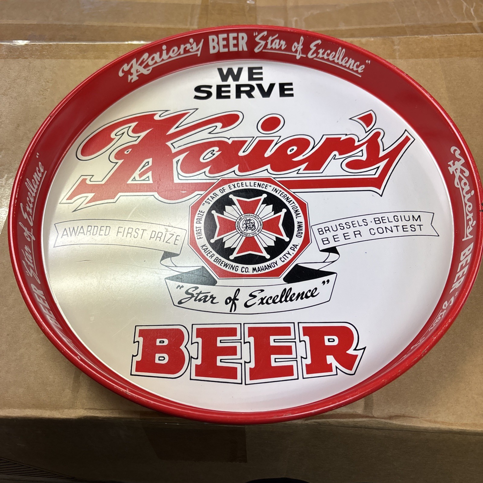 Vintage Metal Beer Tray KAIER\'s Beer Star of Excellence Mahanoy City PA Draft