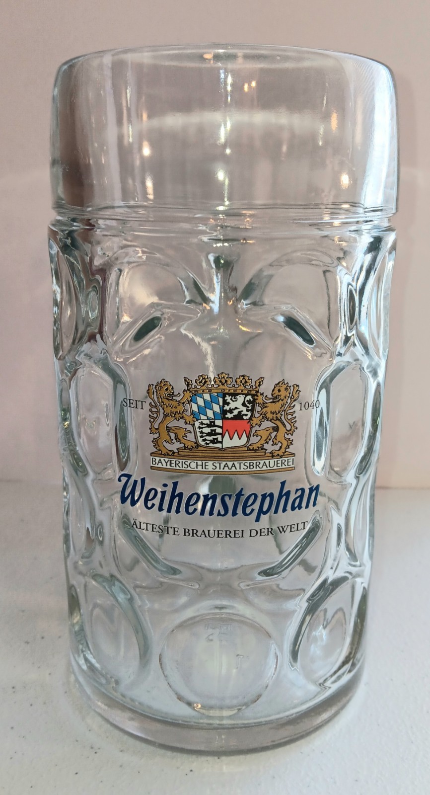 WEIHENSTEPHAN Huge 1-Liter German Beer Mug Stein Dimpled Heavy Glass 8