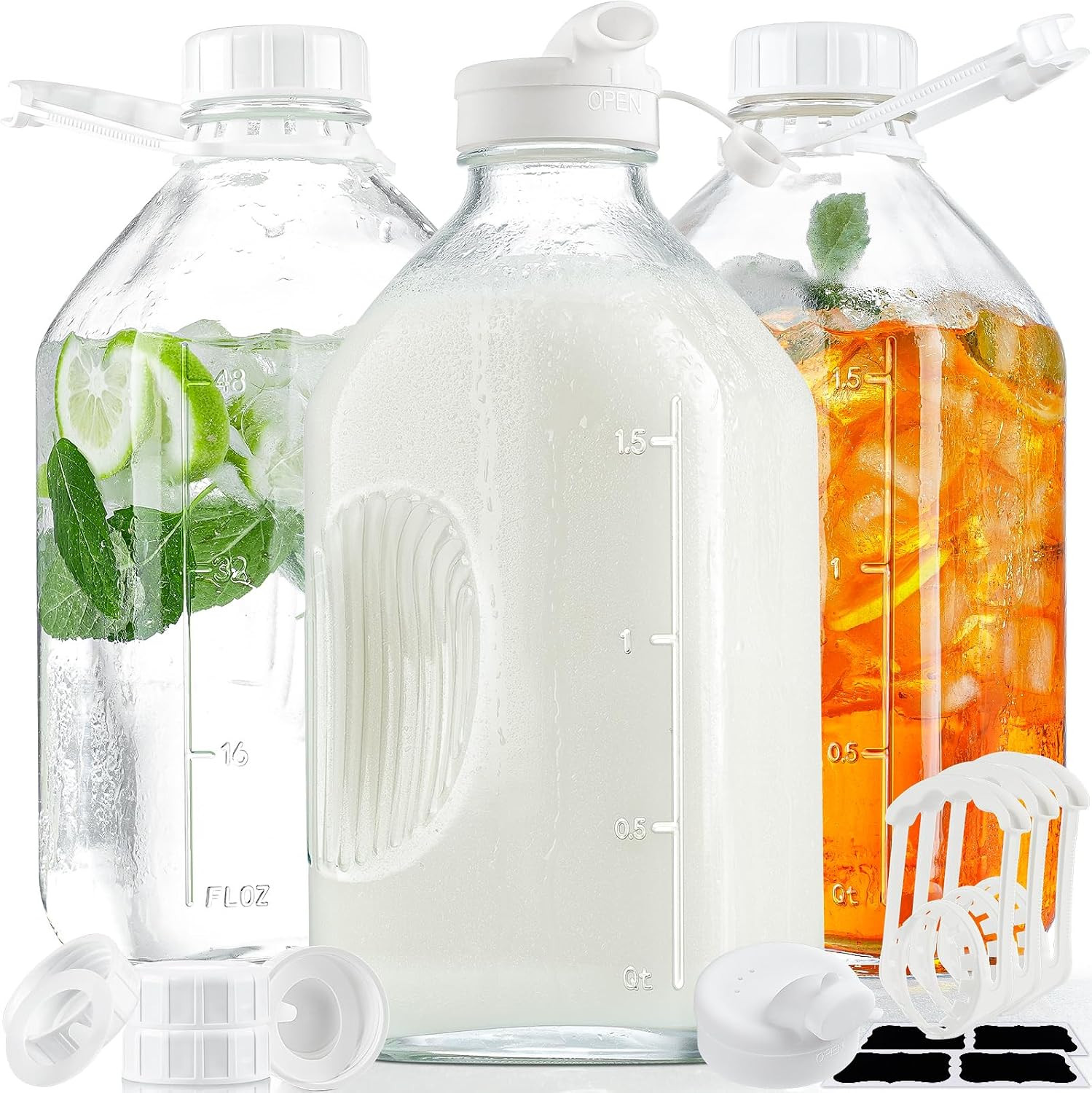 3 Pack 64 Oz Glass Milk Bottles with Lids,2 Pour Spouts 3 Pack 64 Oz Glass Milk Bottles with Lids,2 Pour Spouts