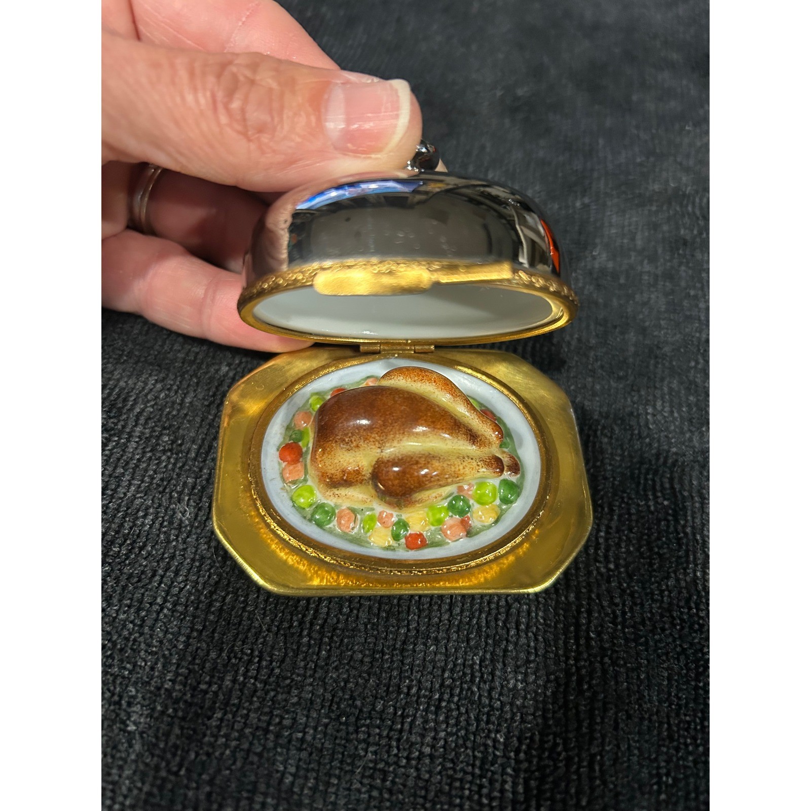Limoges France Peint Main Porcelain Cloche Turkey Platter Hinged Trinket Box
