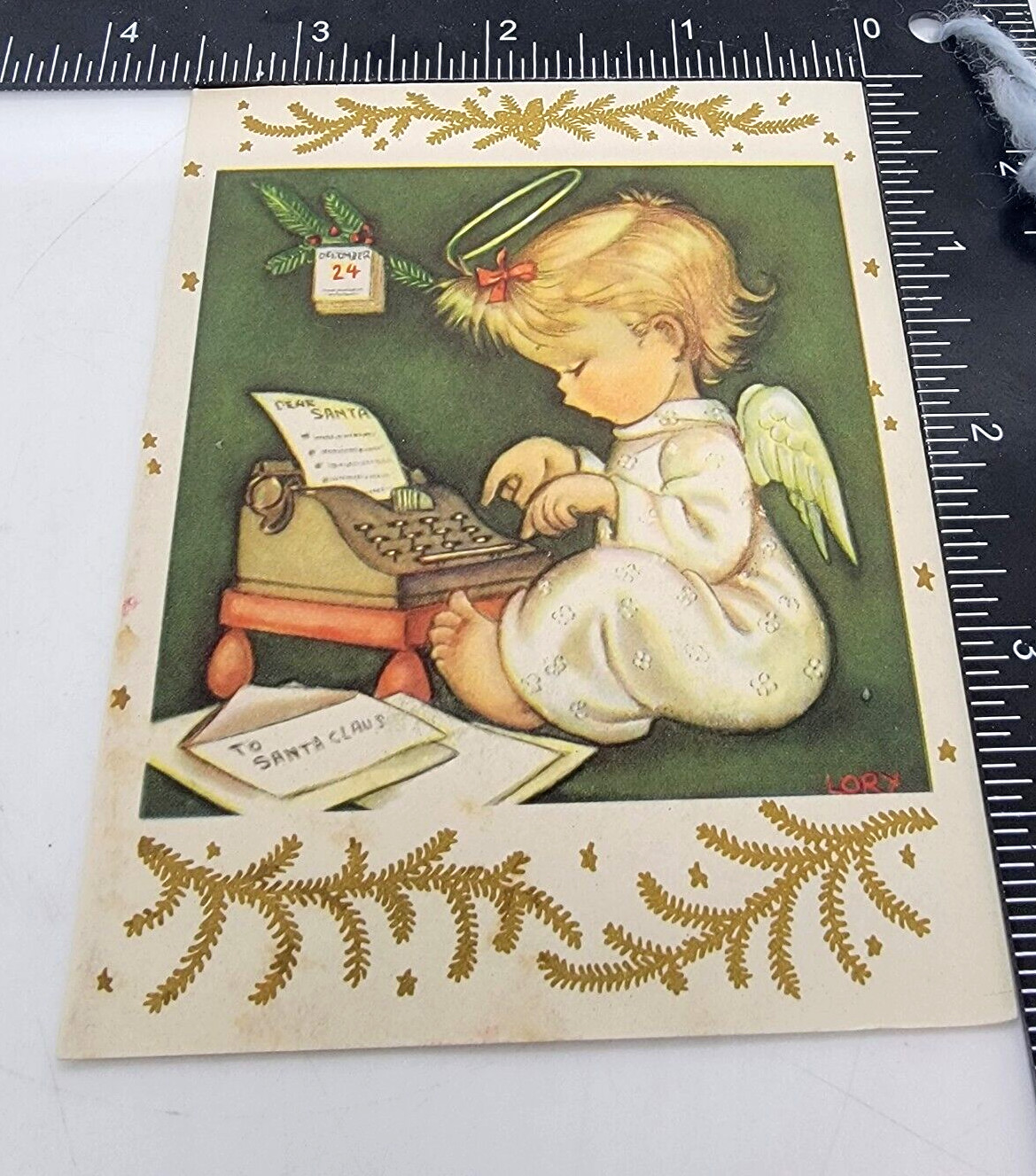 Vintage  Crestwick Christmas Card Angel Typing Message Used