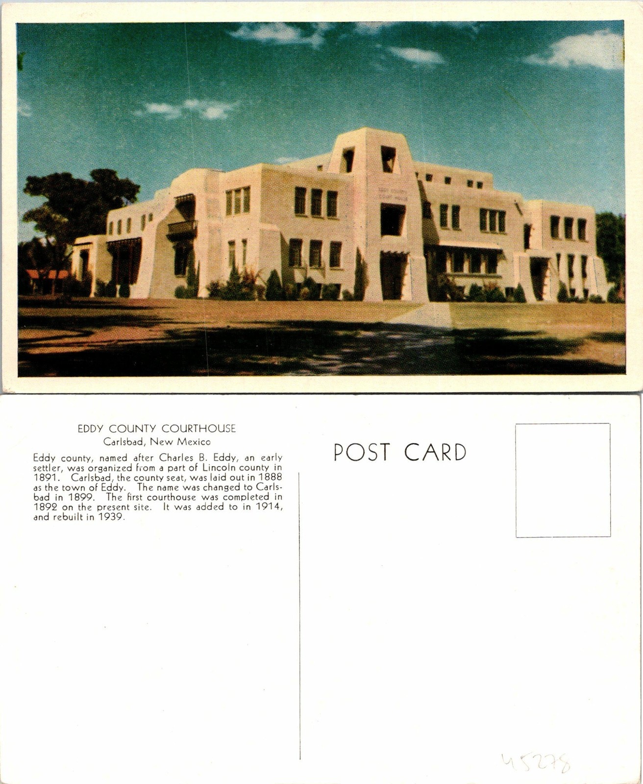 Carlsbad NM Eddy County Courthouse Postcard Unused (45278)