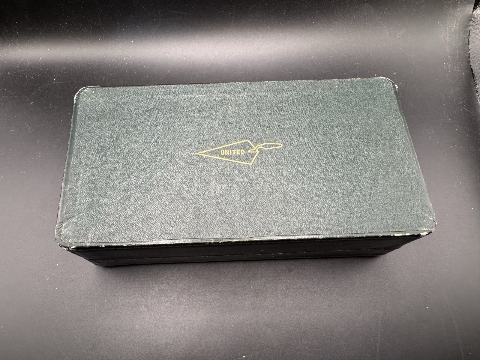 Vintage United Brick Mason Trowel Presentation Box Green Faux Leather 3 Section