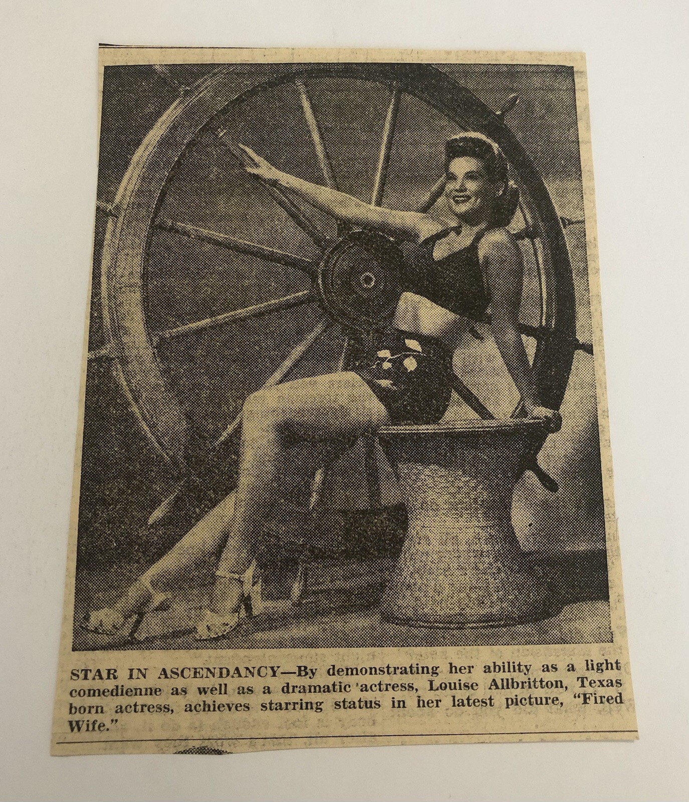 1950’s Actress Louise Allbritton newspaper clipping