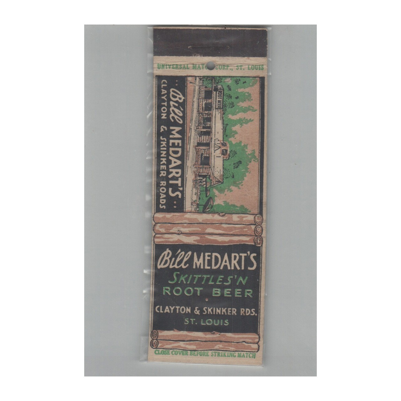 1920s-1930s Universal Match Matchbook Cover Bill Medart's Skittles'n Root Beer 1920s-1930s Universal Match Matchbook Cover Bill Medart's Skittles'n Root Beer