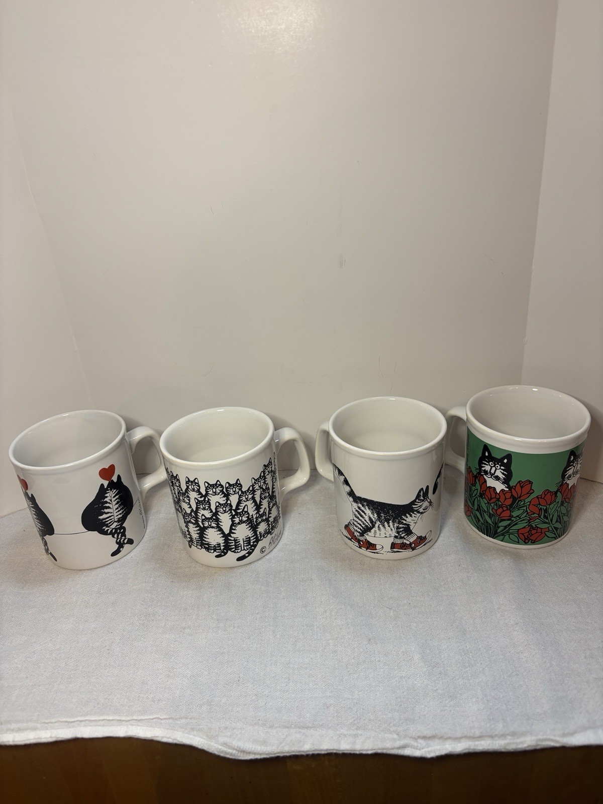 4 Vintage 1979 Kiln Craft England Kliban Cat Kitty Ceramic Coffee Mugs