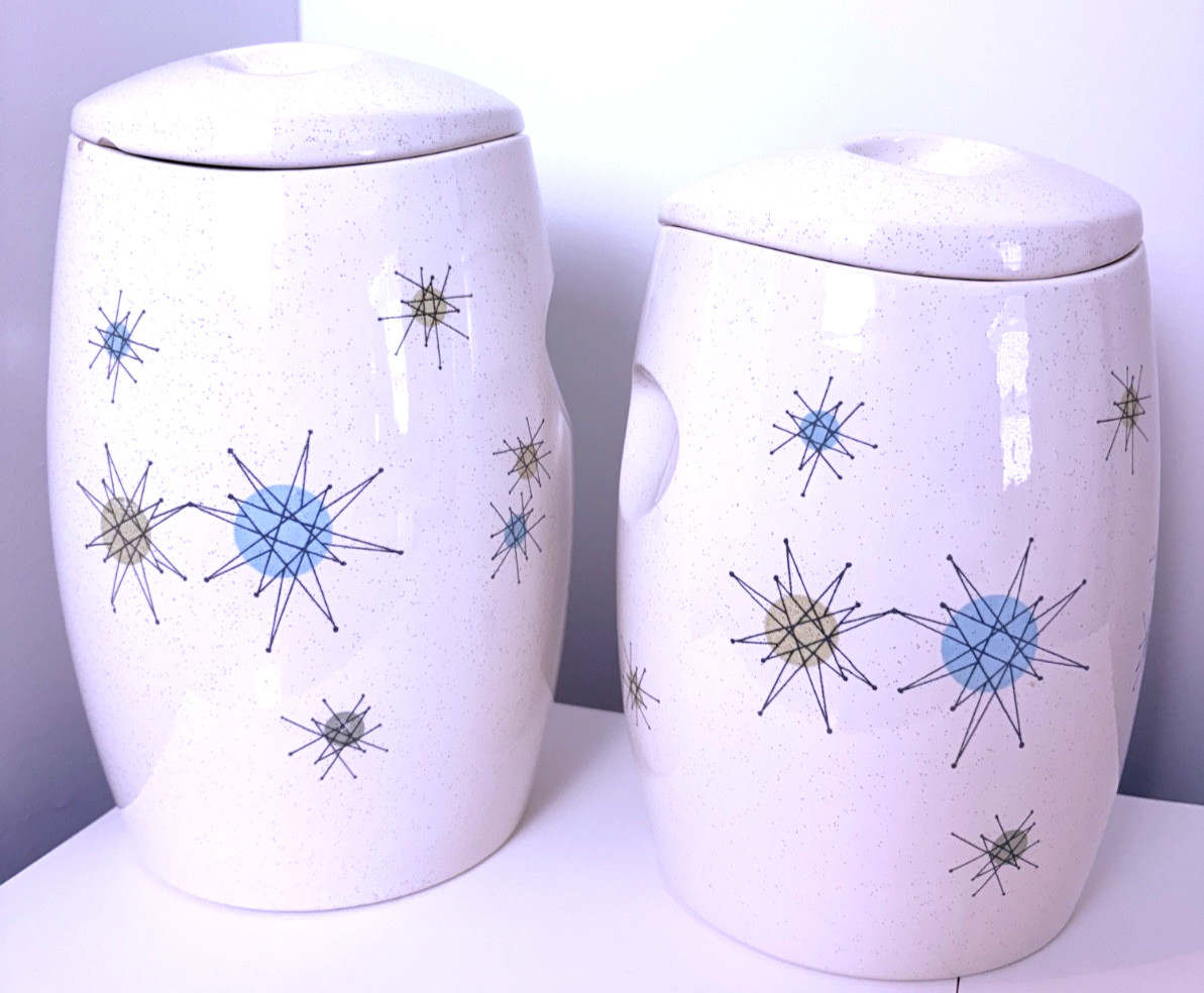 Two (2) Vintage Franciscan Atomic Starburst Large Canisters w/ Lid  MCM