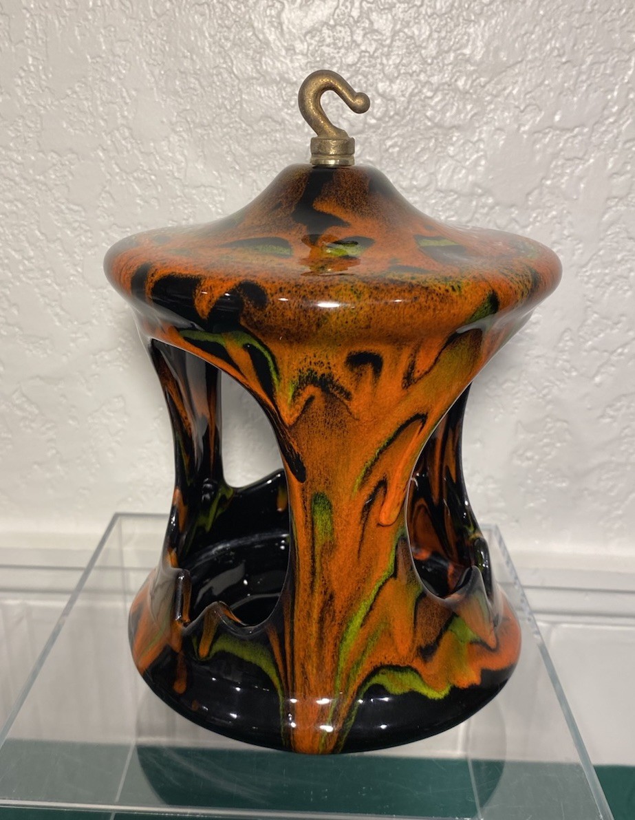 Vintage MCM Hanging Ceramic Ashtray Orange Black Drip Glaze Atomic Pagoda Hippie Vintage MCM Hanging Ceramic Ashtray Orange Black Drip Glaze Atomic Pagoda Hippie