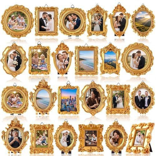 Lineshading 24 Pcs Mini Vintage Gold Picture Frames Small Resin Frame Bulk