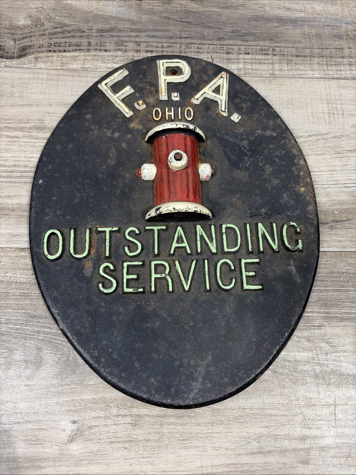 RARE Antique 1800s Cast Iron OHIO F.P.A Fire Mark,Hydrant OUTSTANDING SERVICE
