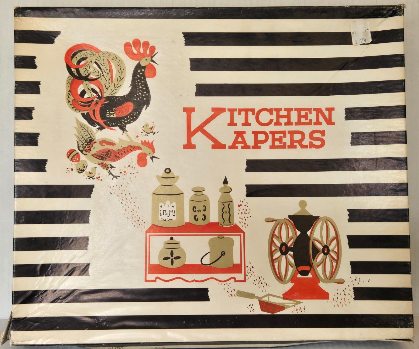 Kitchen Kapers Boxed Sealed Set 1950\'s 2 Kitchen Towels 2 Pot Holders & Reminder Kitchen Kapers Boxed Sealed Set 1950\'s 2 Kitchen Towels 2 Pot Holders & Reminder