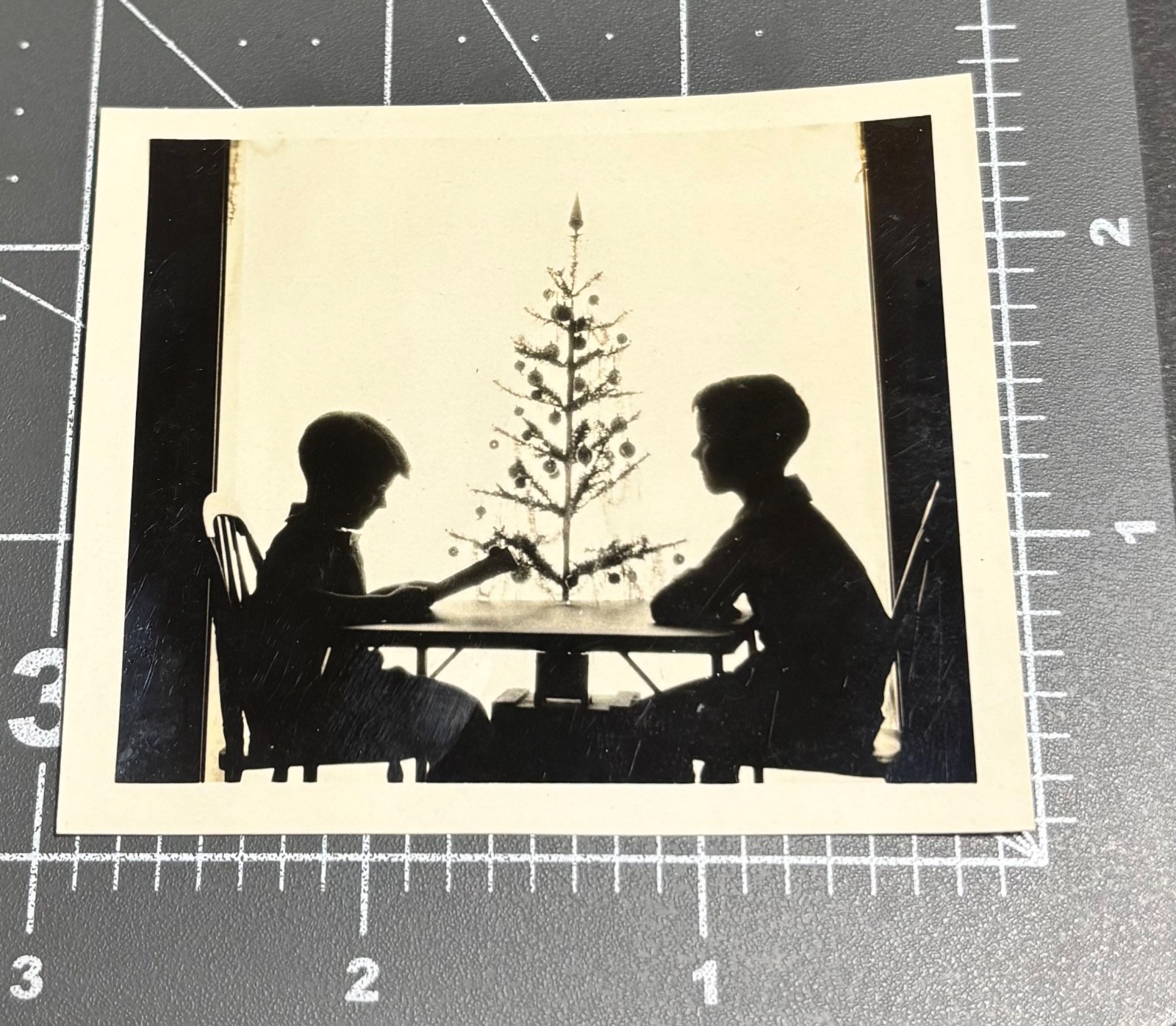 Amazing 1930s Boys Christmas Tree SILHOUETTE Ornament Vtg Antique Snapshot PHOTO Amazing 1930s Boys Christmas Tree SILHOUETTE Ornament Vtg Antique Snapshot PHOTO