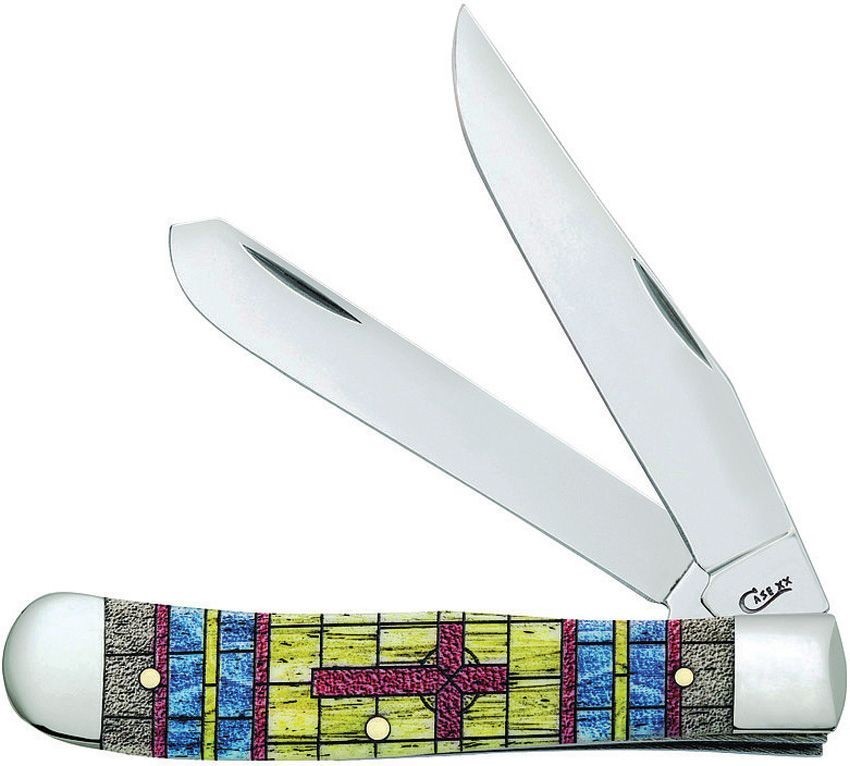 Case Cutlery XX Trapper Stained Glass Cross Folding Pocket Knife 38713 Case Cutlery XX Trapper Stained Glass Cross Folding Pocket Knife 38713