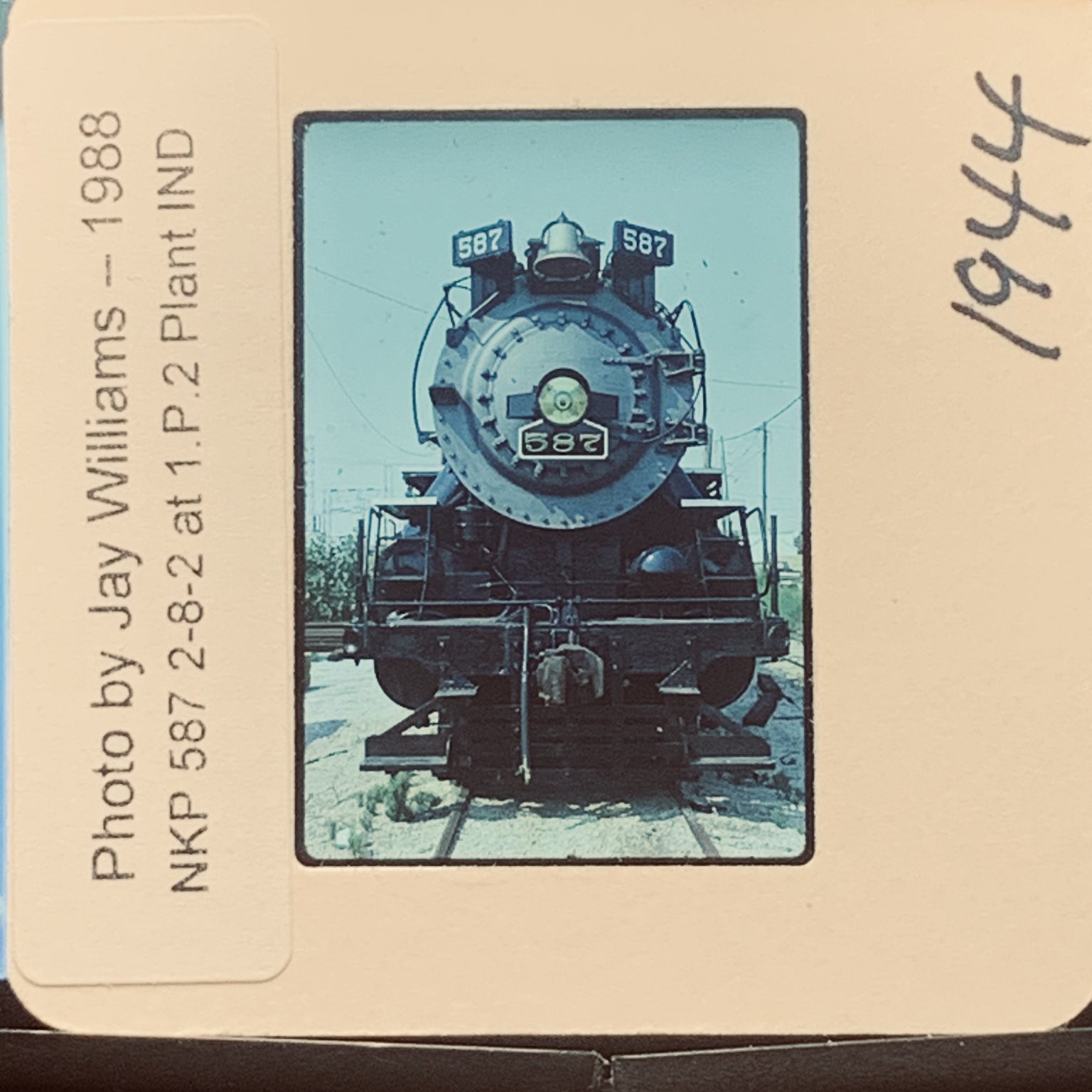 NKP 587 Nickel Plate Road 2-8-2 Mikado Steam Locomotive 1988 Original 35mm Slide NKP 587 Nickel Plate Road 2-8-2 Mikado Steam Locomotive 1988 Original 35mm Slide