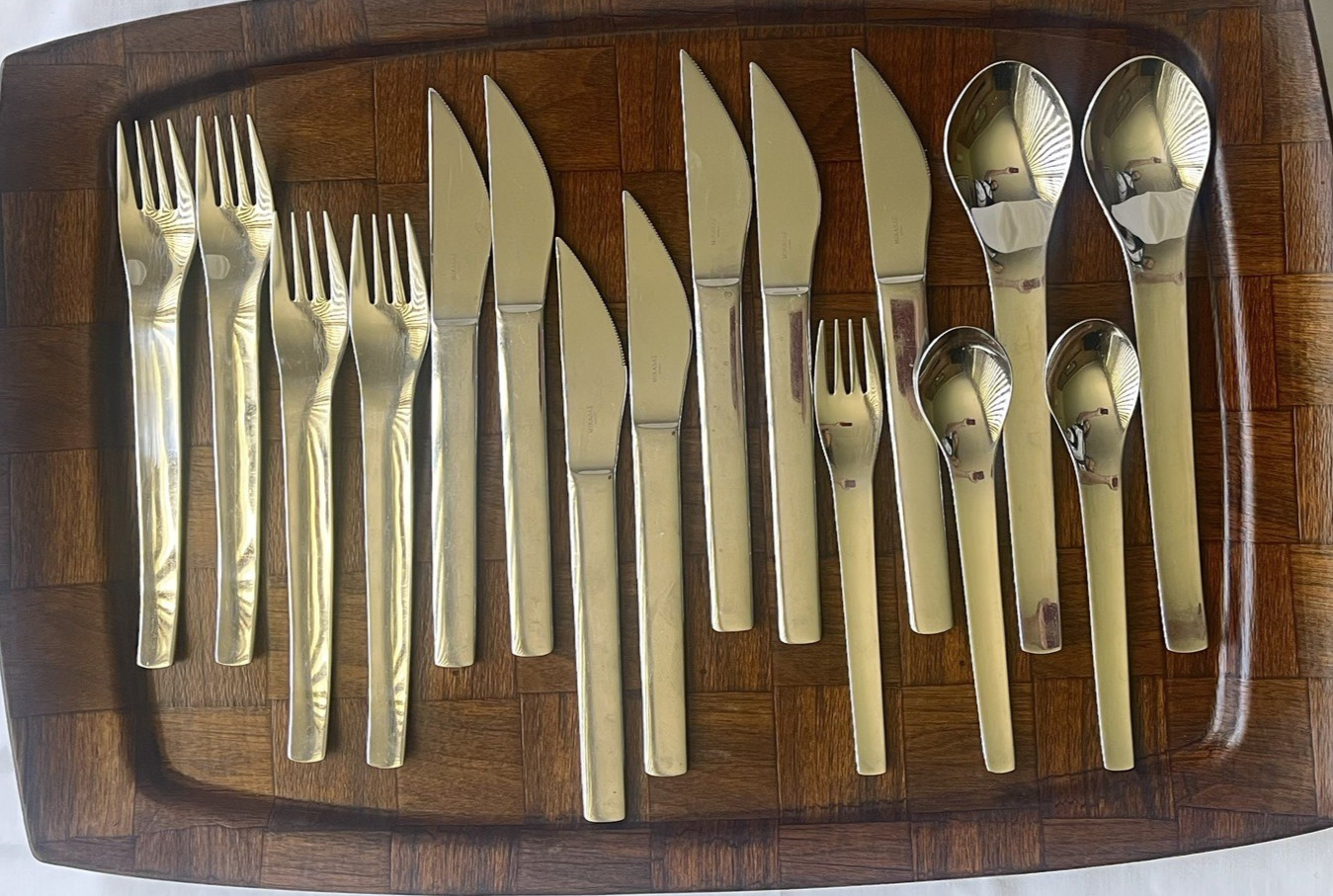 VTG Mid Century Modern Mikasa Profile Stainless Steel Flatware Korea 16 pc
