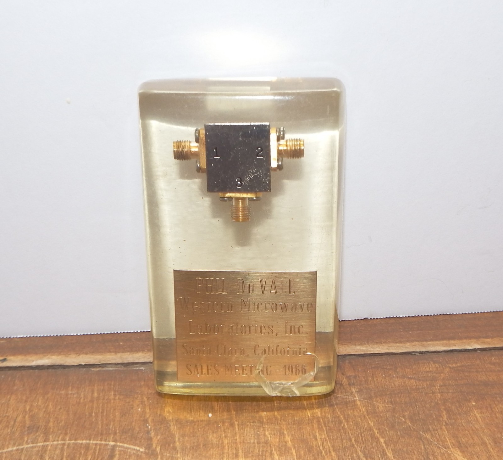 Vintage 1966 Western Microwave Laboratories Paperweight Silicon Valley Award