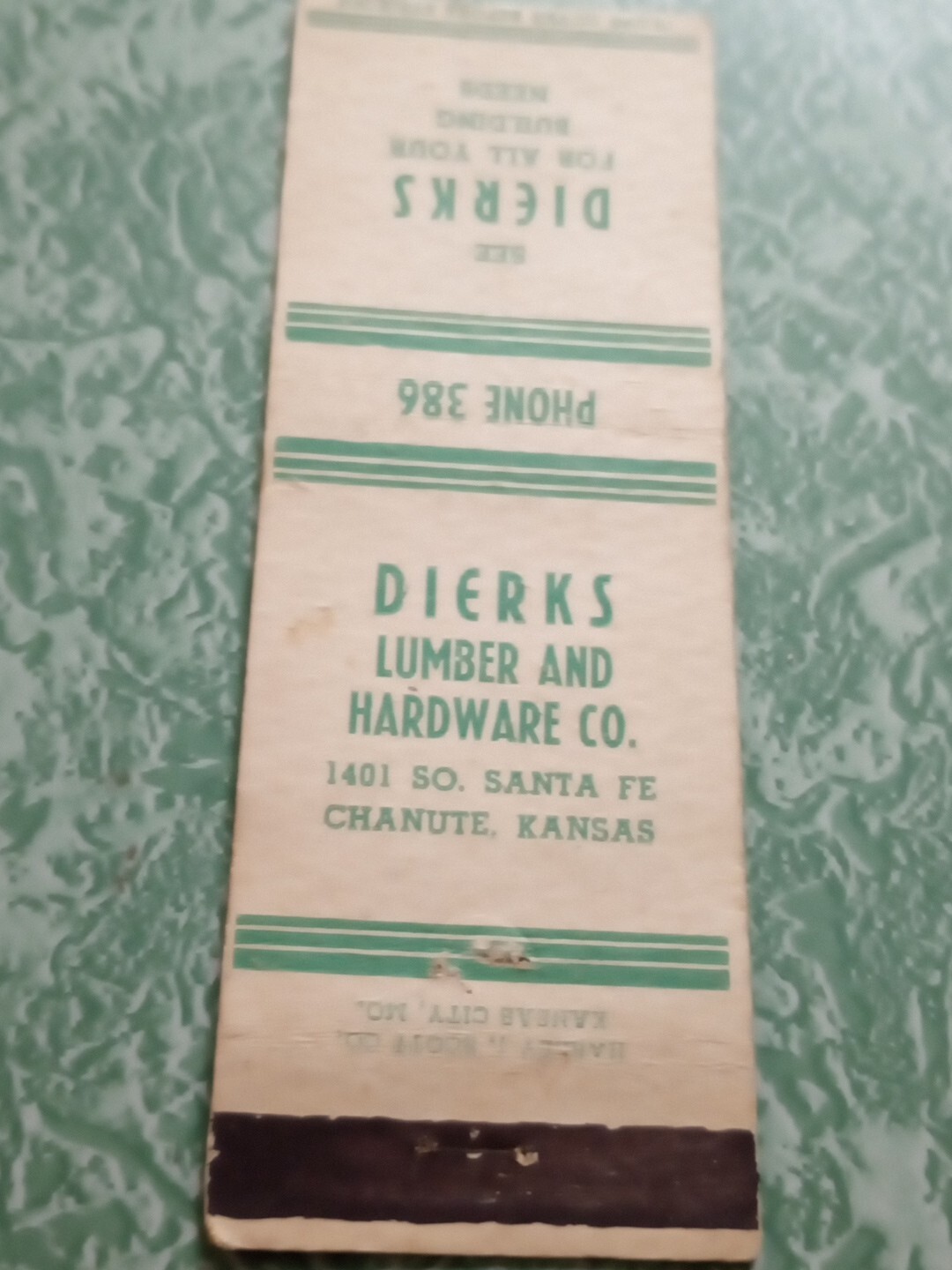 Vintage Matchbook Ephemera Collectible A36 Chanute Kansas Dierk Lumber Hardware