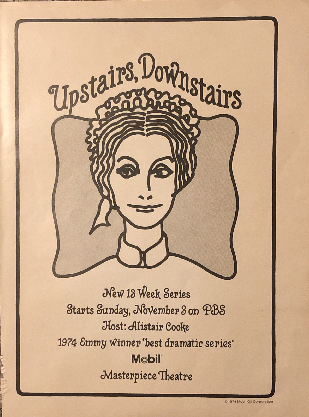 1974 Upstairs Downstairs PBS PRINT AD Mobil Masterpiece Theatre Promo VTG 1970s 1974 Upstairs Downstairs PBS PRINT AD Mobil Masterpiece Theatre Promo VTG 1970s