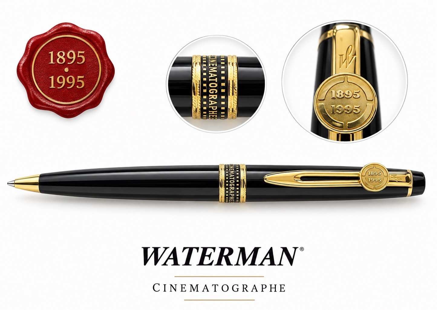 WATERMAN Ballpoint Pen Cinematographe Black Resin Gold Trim Case 1995