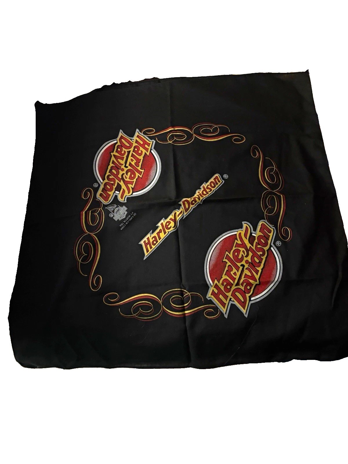 Vintage 1984 Harley Davidson Bandana Black Red Gold Biker Motorcycle 21” USA Vintage 1984 Harley Davidson Bandana Black Red Gold Biker Motorcycle 21” USA