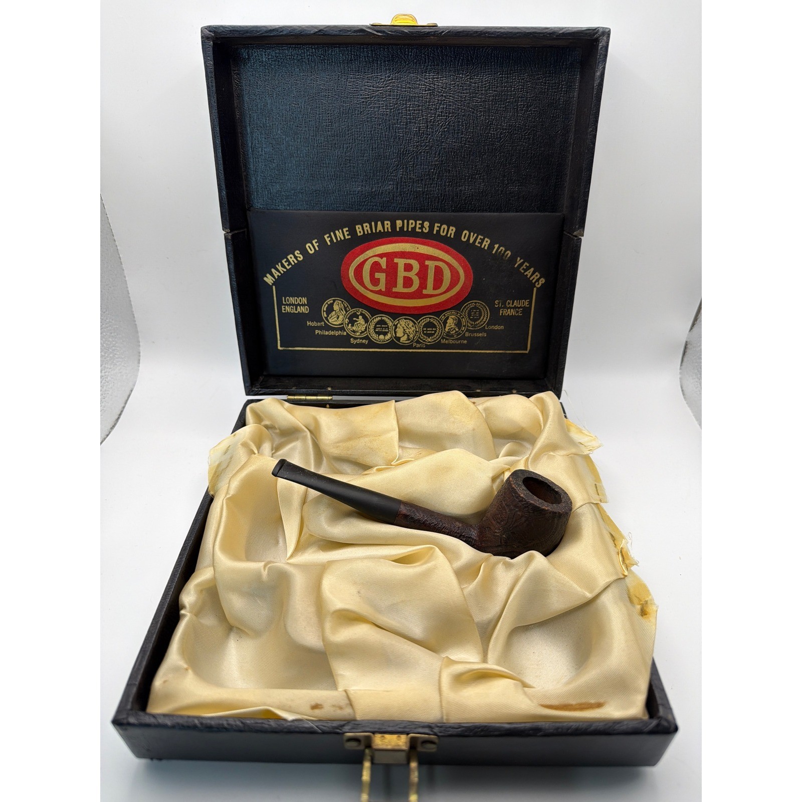 Vintage Ropp Pompei B10 Briar Tobacco Pipe France Sandblasted GBD Case Vintage Ropp Pompei B10 Briar Tobacco Pipe France Sandblasted GBD Case