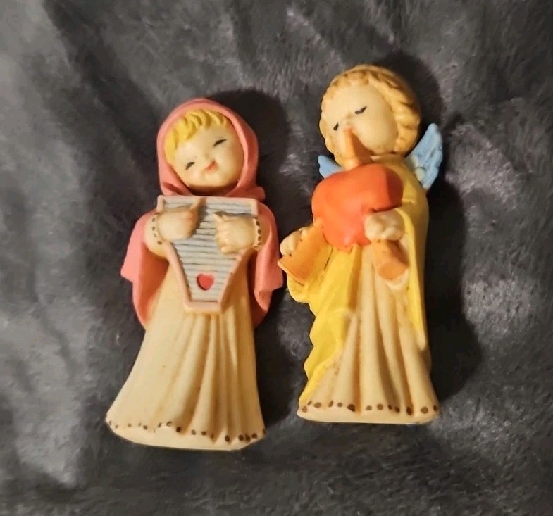 2 Anri Italy Figurine Ornaments Hand Painted Girl Angels Instruments Fernandiz