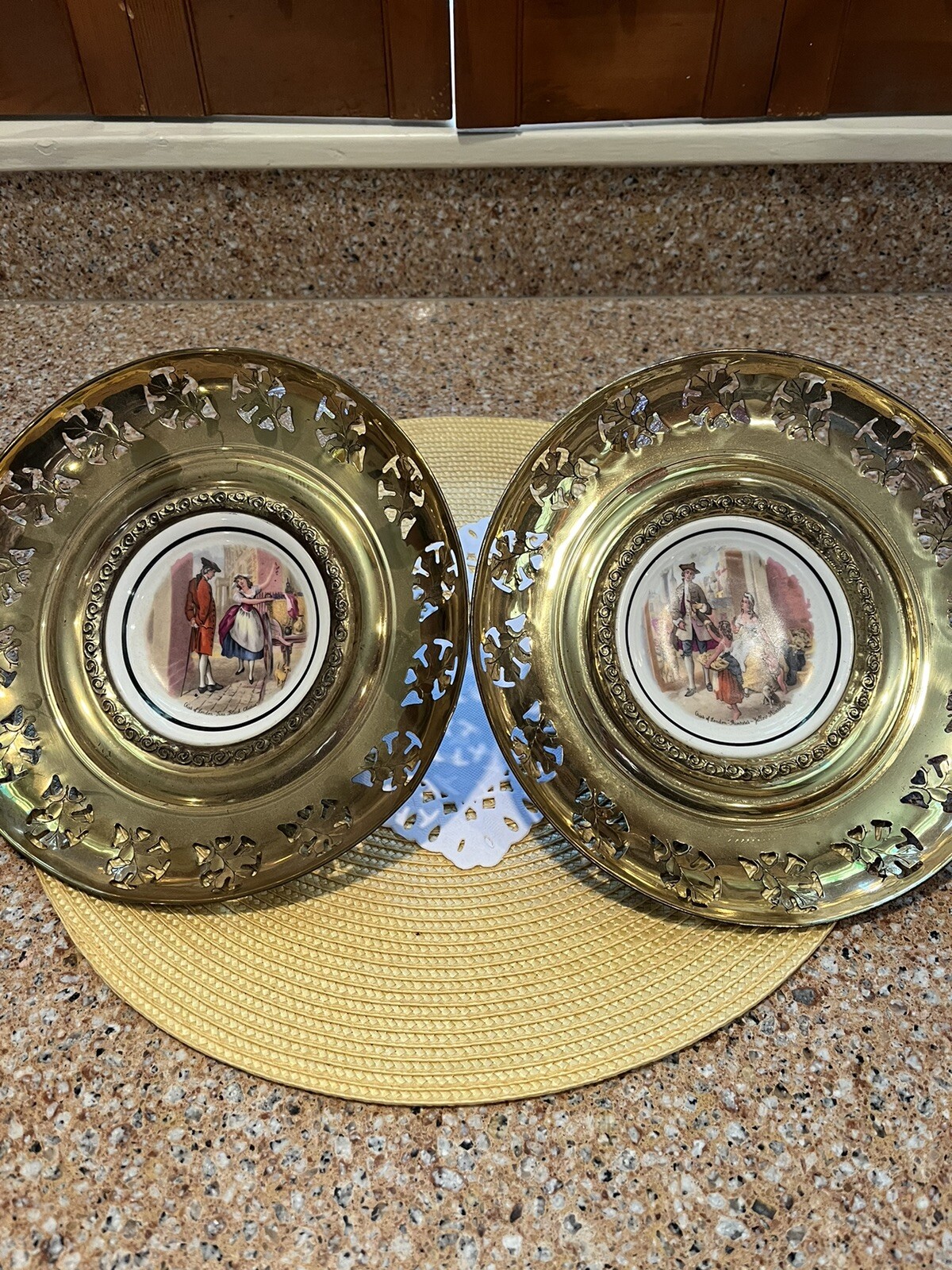 Vintage Antique Cries of London Brass Trimed Bone China collector Plates 2qty Vintage Antique Cries of London Brass Trimed Bone China collector Plates 2qty