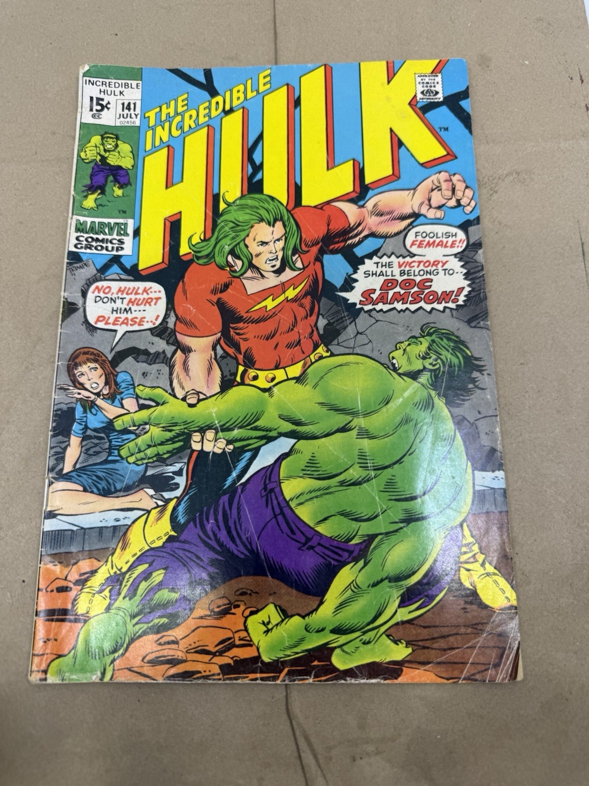 Marvel Comics THE INCREDIBLE HULK 141 1971 1st Doc Samson appearance