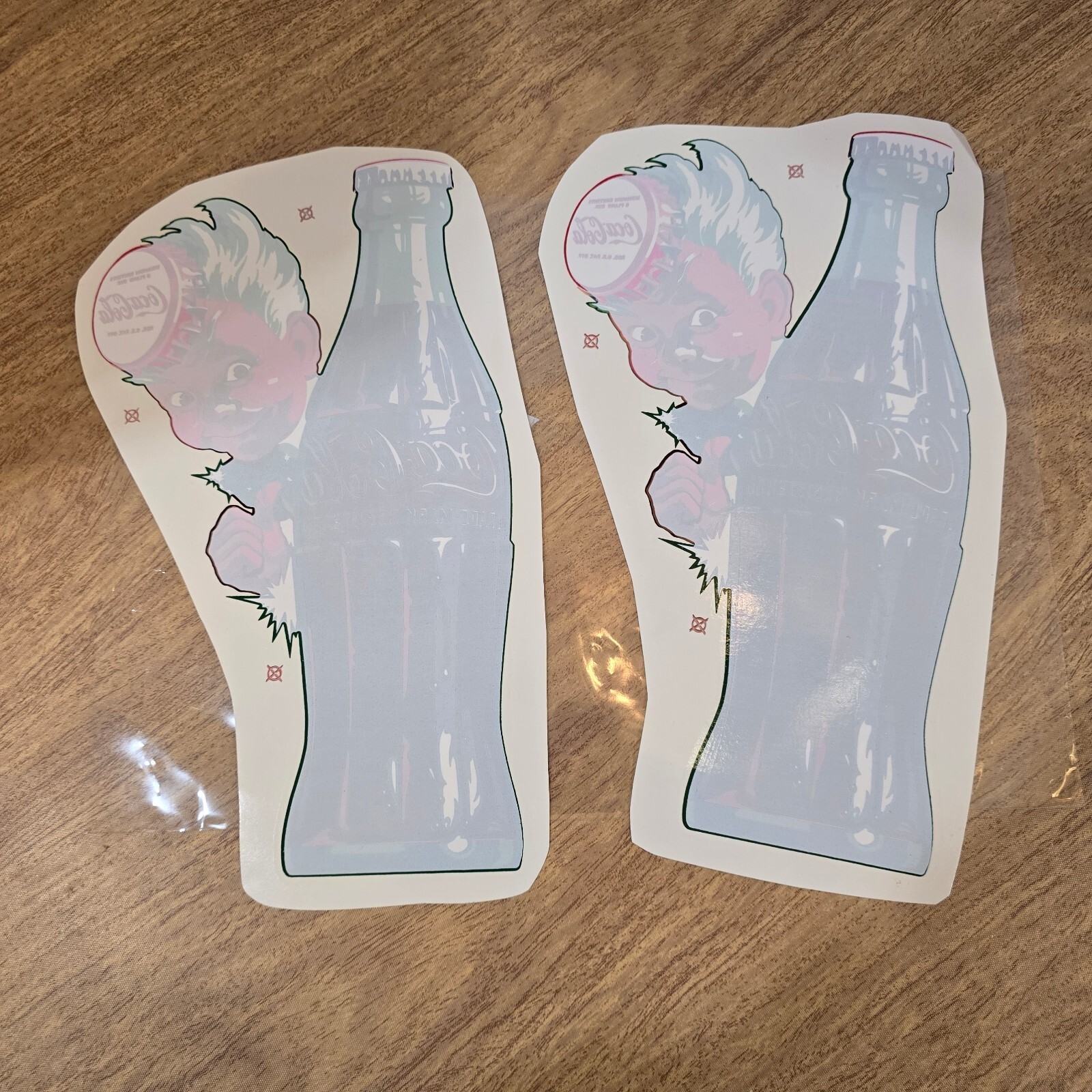 Vintage 1950s Coca Cola Sprite Boy Window Decals Pair 10.5