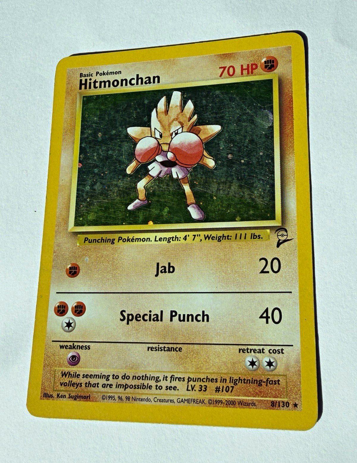 Pokémon TCG Base Set 2 Hitmonchan Holo 8/130 (1999) Wizards English Pokémon TCG Base Set 2 Hitmonchan Holo 8/130 (1999) Wizards English