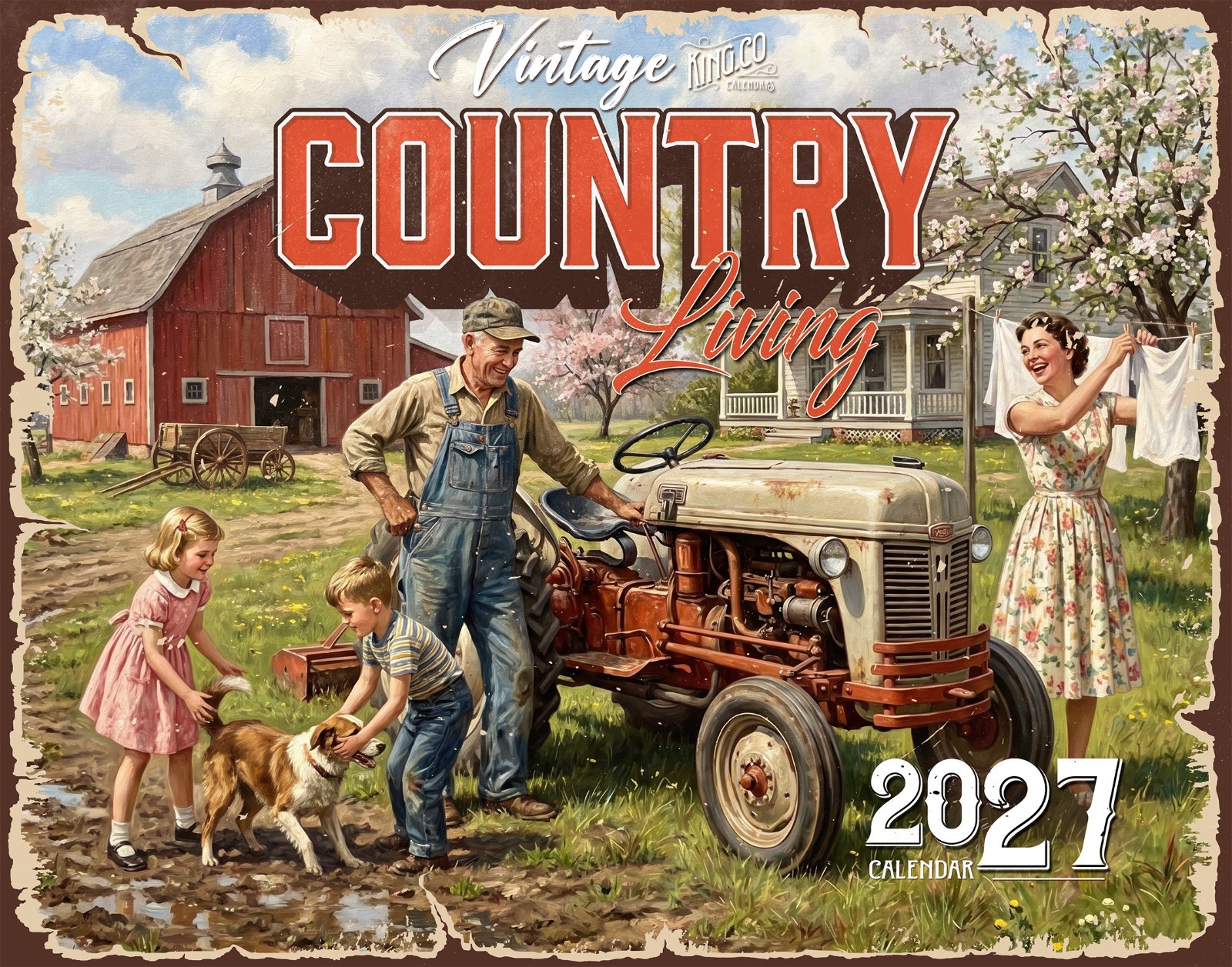 2027 Vintage Country Living Wall Calendar – 16-Month Americana (FREE SHIPPING)