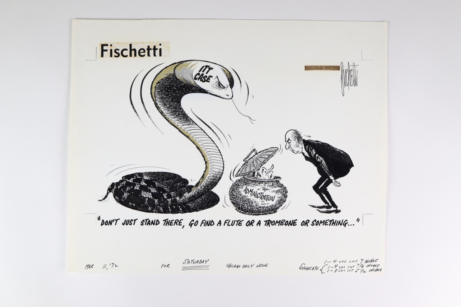 1972 John Fischetti Original Political Cartoon ITT Scandal Nixon Administration