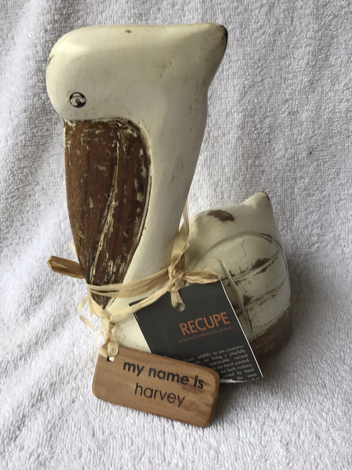 Recupe Brand Bamboo Hand Carved Hand Painted Pelican Bird With Tag HARVEY