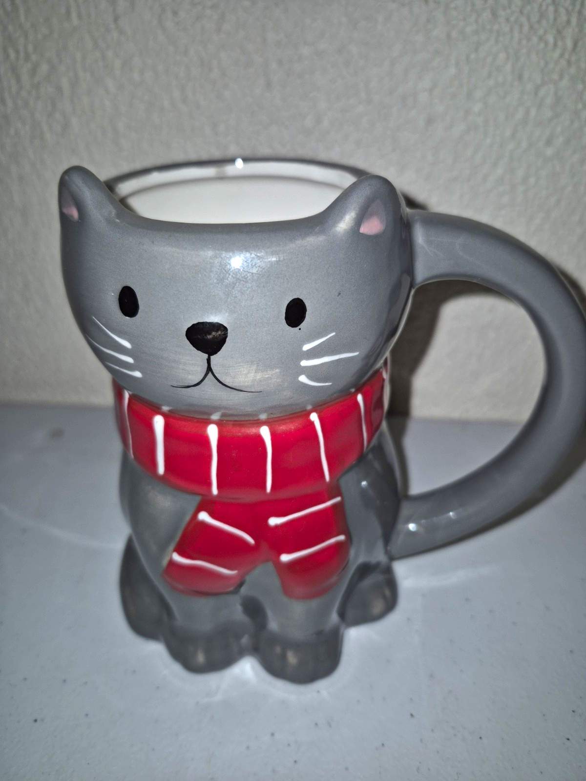 Wondershop Earthenware Gray Cat Mug with Red Scarf, Cat Design Wondershop Earthenware Gray Cat Mug with Red Scarf, Cat Design
