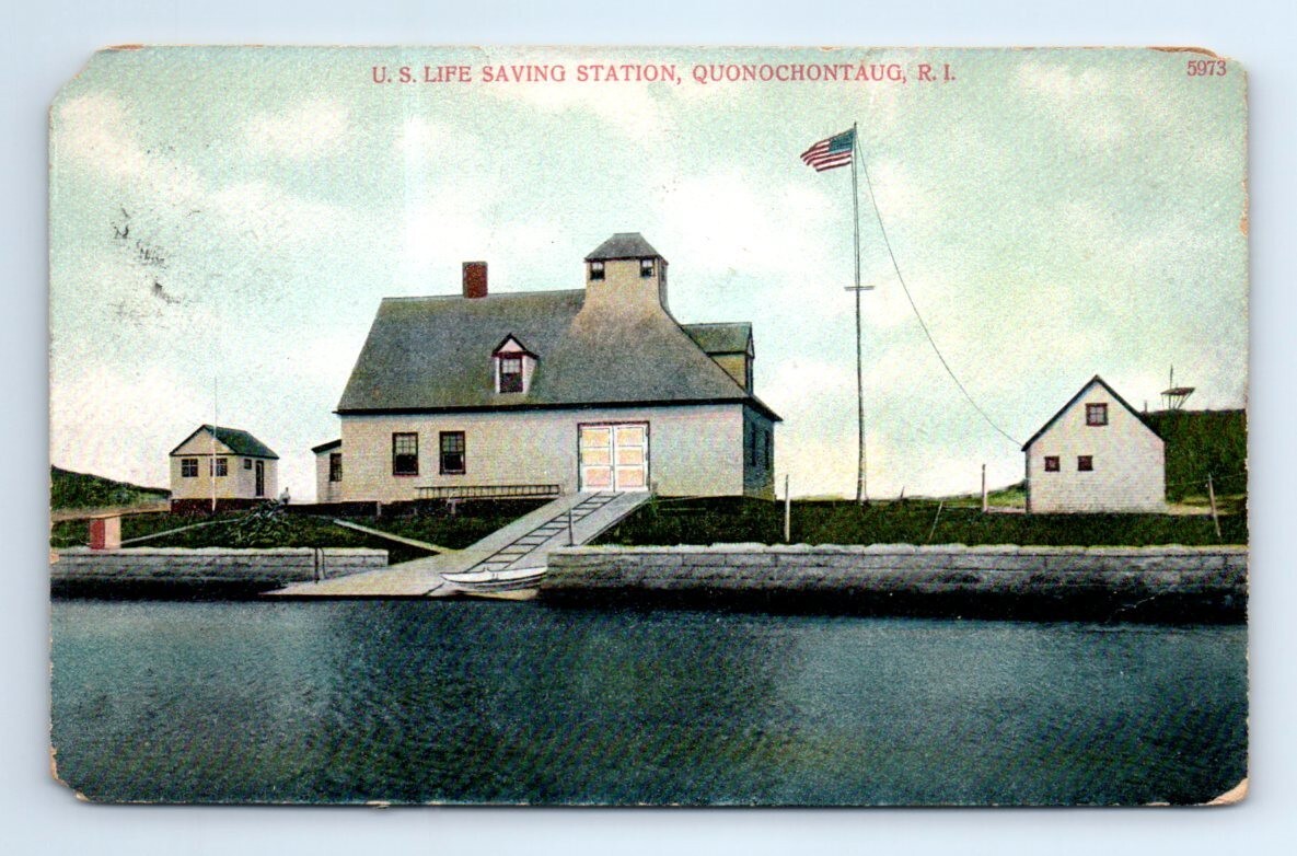 Quonochontaug RI Rhode Island U.S. Life Saving Station Postcard c.1912 Germany Quonochontaug RI Rhode Island U.S. Life Saving Station Postcard c.1912 Germany