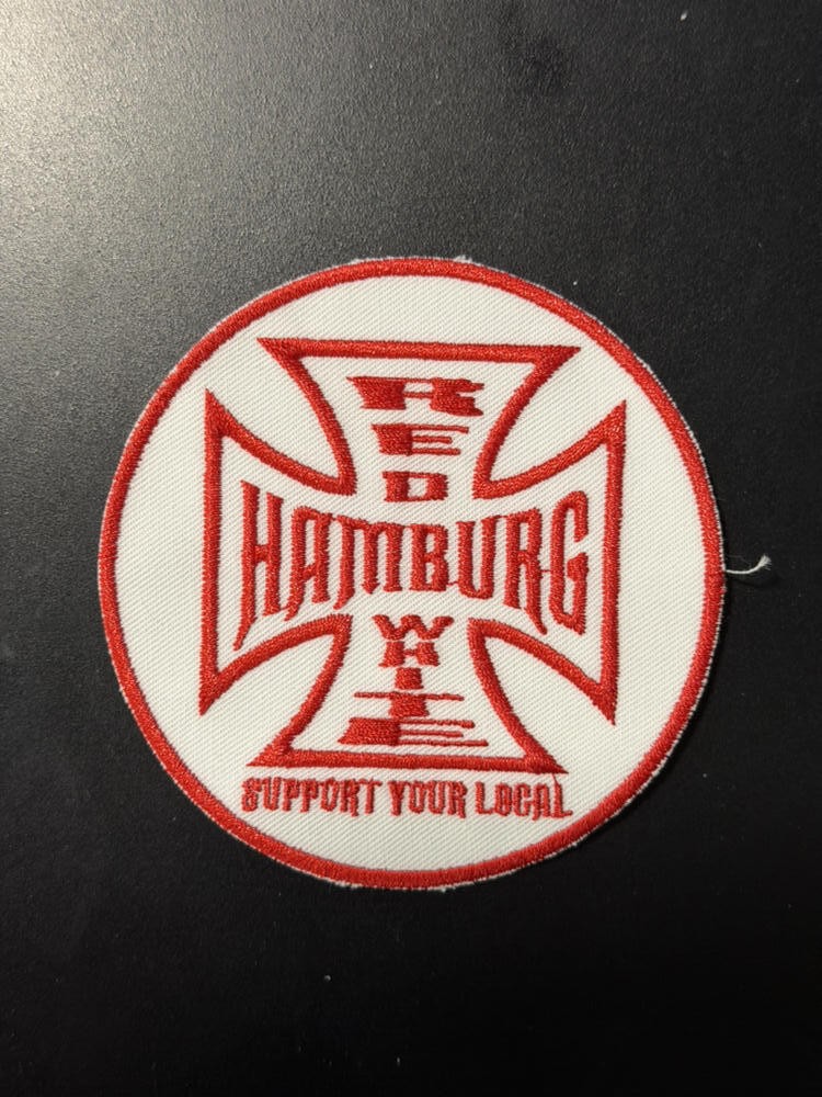 HELLS ANGELS PATCH SUPPORT YOUR LOCAL RED & WHITE HAMBURG 3.50