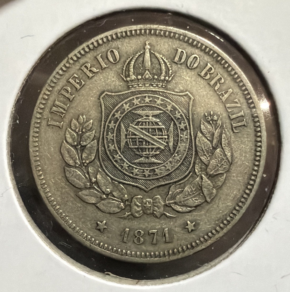 1871 Brazil 100 Reis Coin HIGH GRADE Copper Nickel Coin-27MM-Pedro II-KM#477