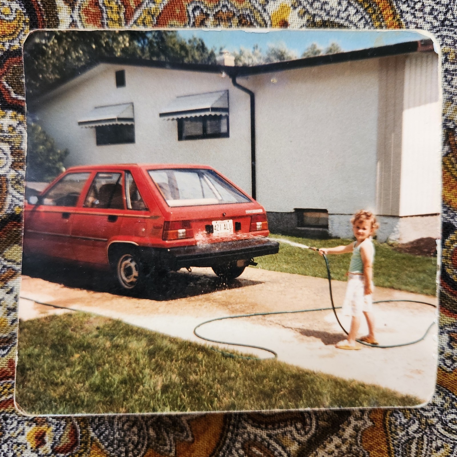 VTG 1980s Snapshot Photo Boy Car Wash Toyota Tercel Hatchback Red VTG 1980s Snapshot Photo Boy Car Wash Toyota Tercel Hatchback Red