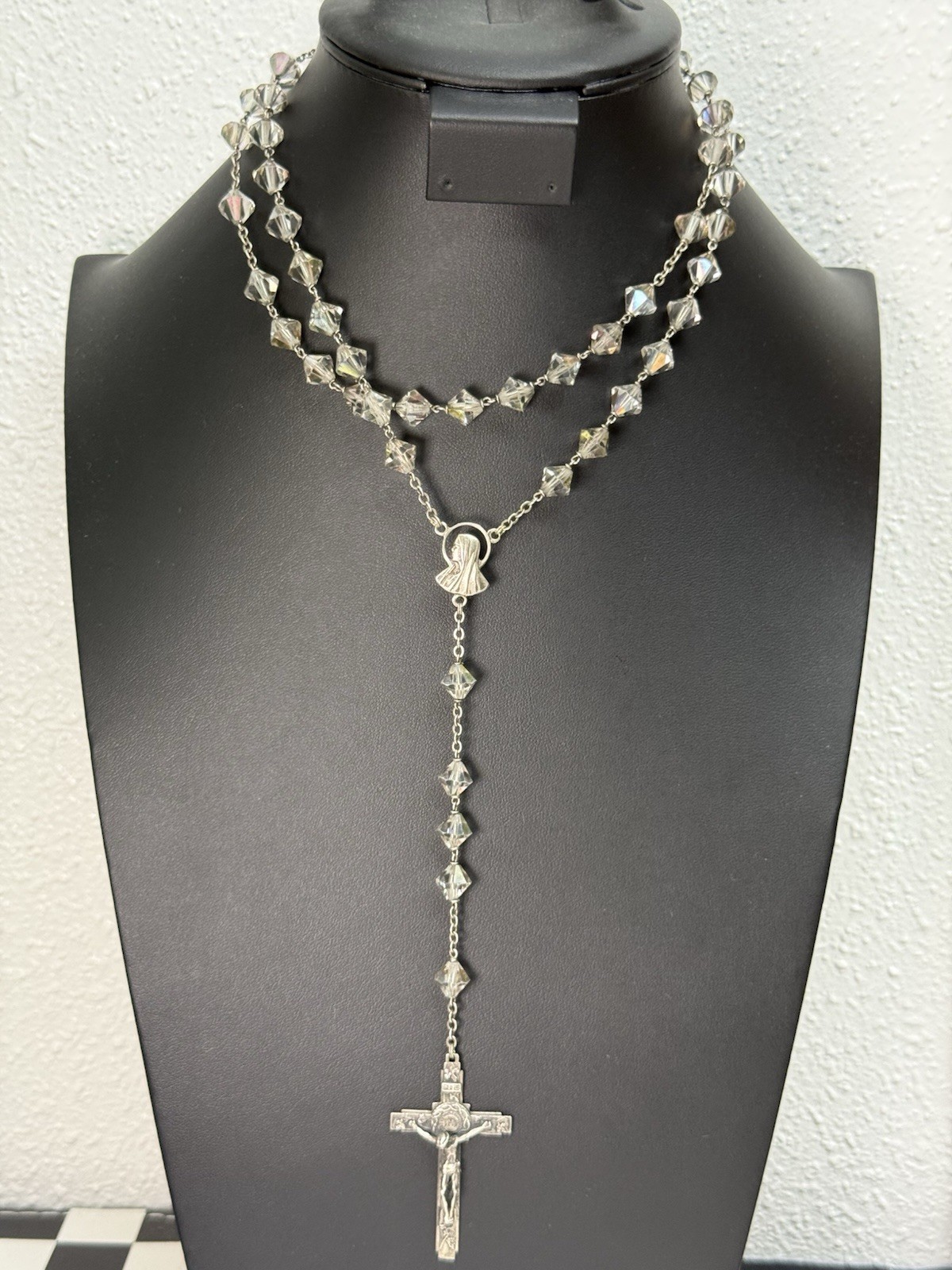 Vintage ROMA Italy Sterling Silver Rosary Faceted Clear AB Glass Crystal Beads Vintage ROMA Italy Sterling Silver Rosary Faceted Clear AB Glass Crystal Beads