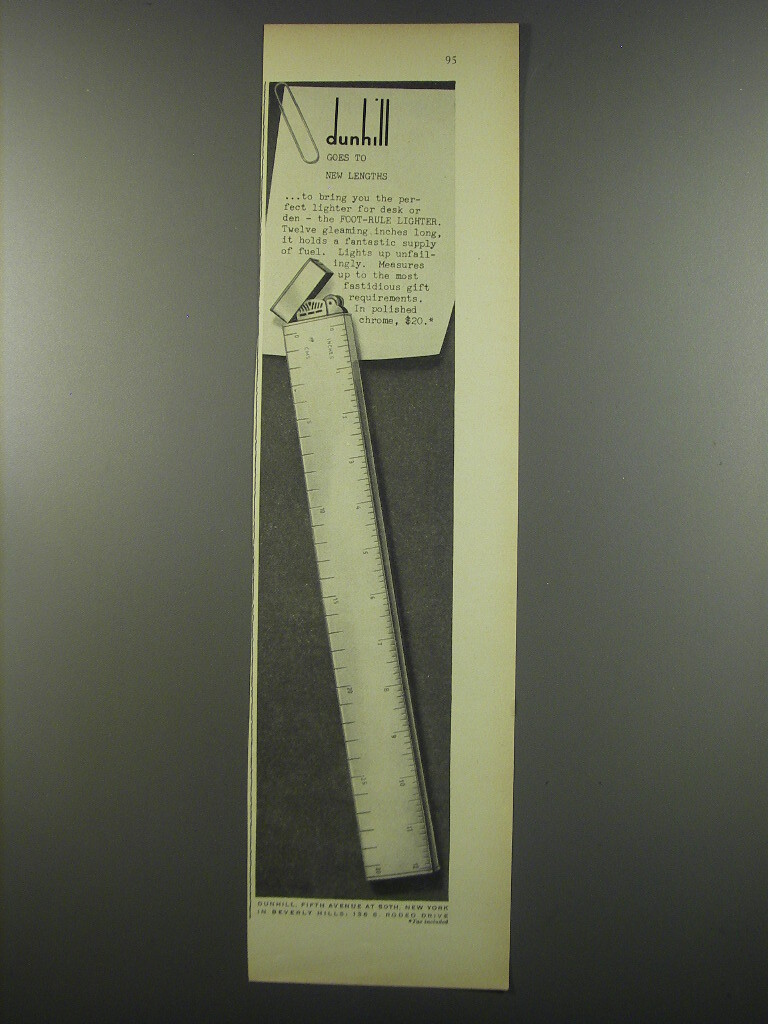1955 Dunhill Foot-Rule Lighter Advertisement - Dunhill goes to new lengths 1955 Dunhill Foot-Rule Lighter Advertisement - Dunhill goes to new lengths