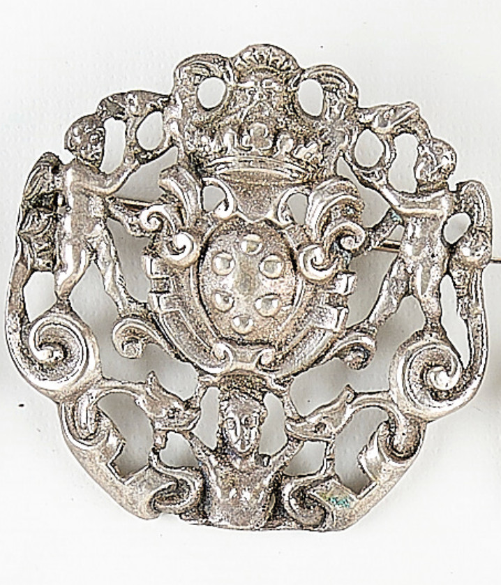 Vintage Cini-Style Art Nouveau Silver Angels Pin Brooch Ornate Heraldic Cherubs