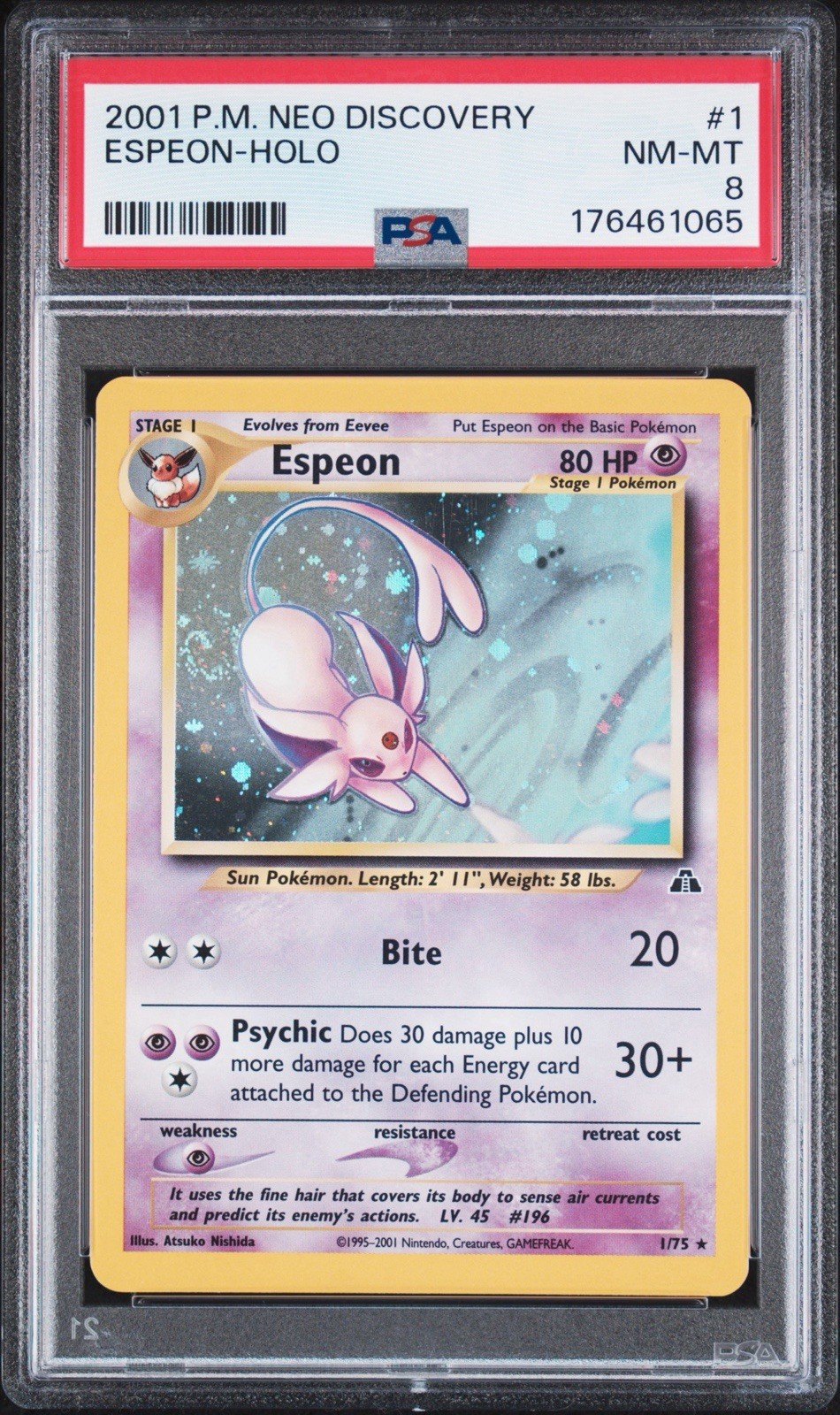 2001 POKEMON NEO DISCOVERY #1 ESPEON-HOLO PSA 8 - SWIRL ON LEFT