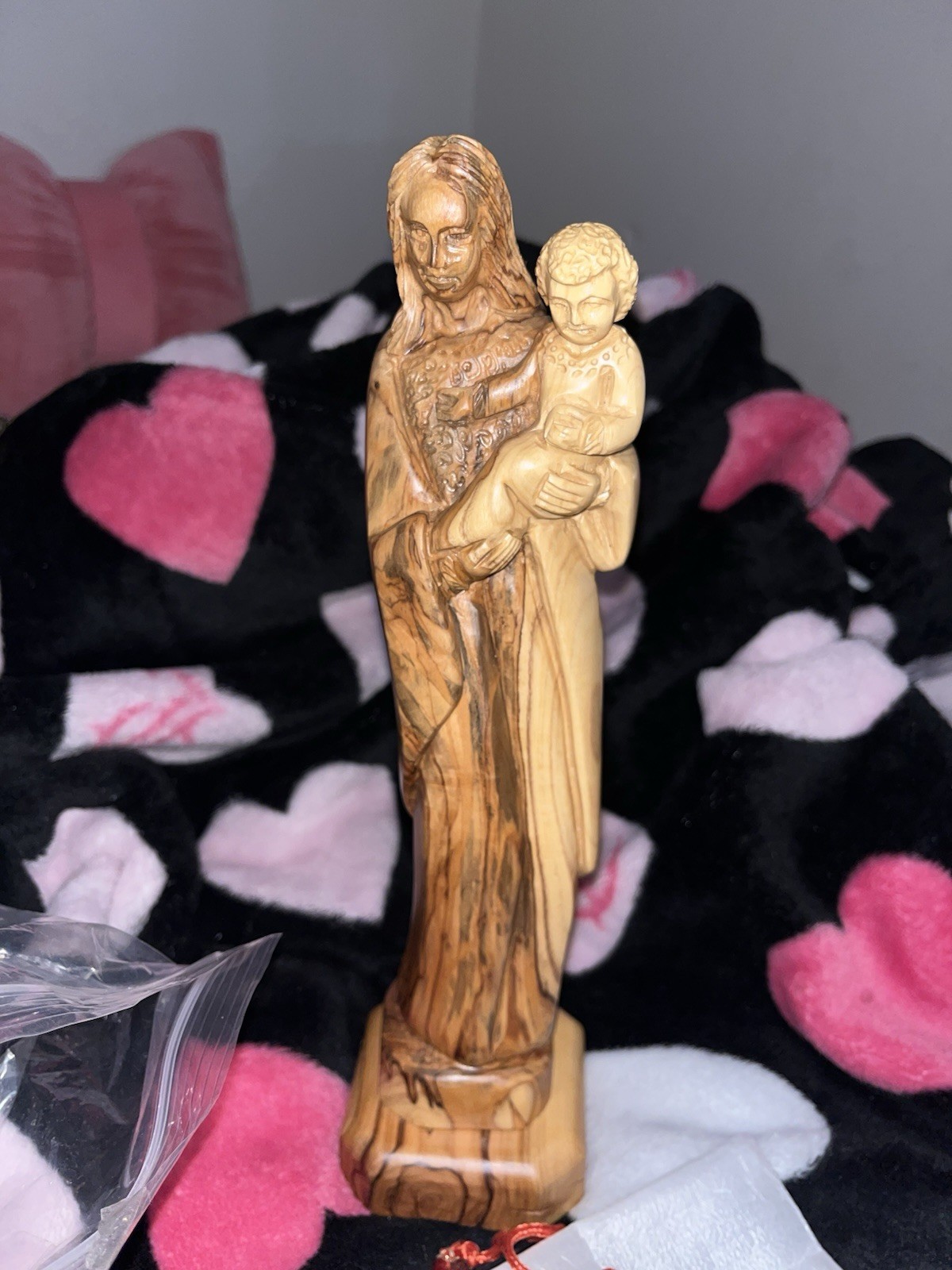 Vintage Wooden Statue Of Jesus With Baby Bethlehem Made In Holy Land, 11 in Vintage Wooden Statue Of Jesus With Baby Bethlehem Made In Holy Land, 11 in