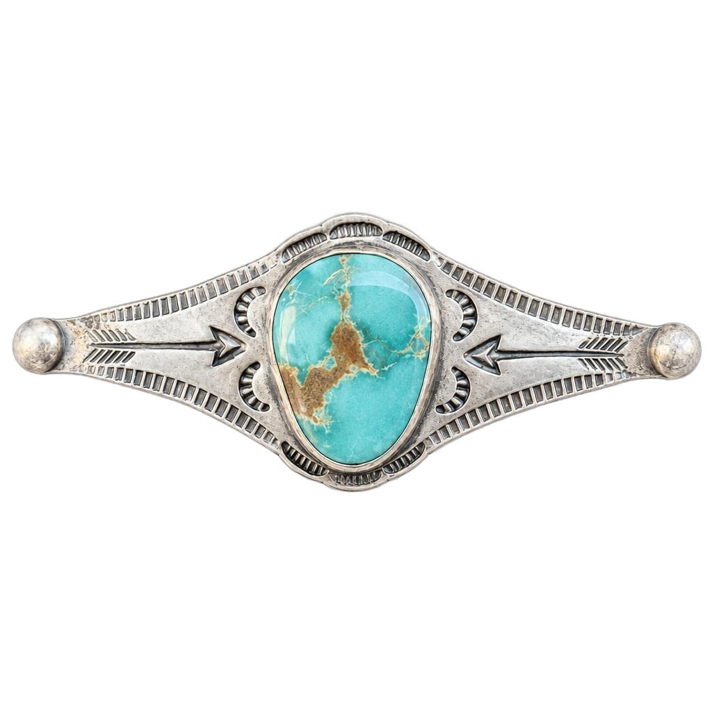 Vintage Native American 925 Sterling Silver Turquoise Brooch