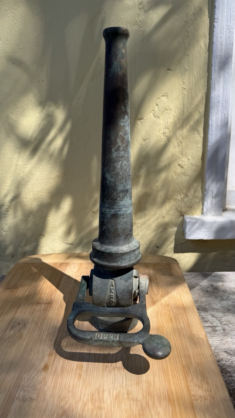 Vintage Akron Brass solid brass fire hose playpipe / shutoff nozzle. Patina Vintage Akron Brass solid brass fire hose playpipe / shutoff nozzle. Patina