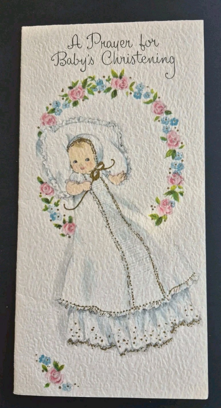 Vtg 1960\'s Baby\'s Christening Card With Envelope