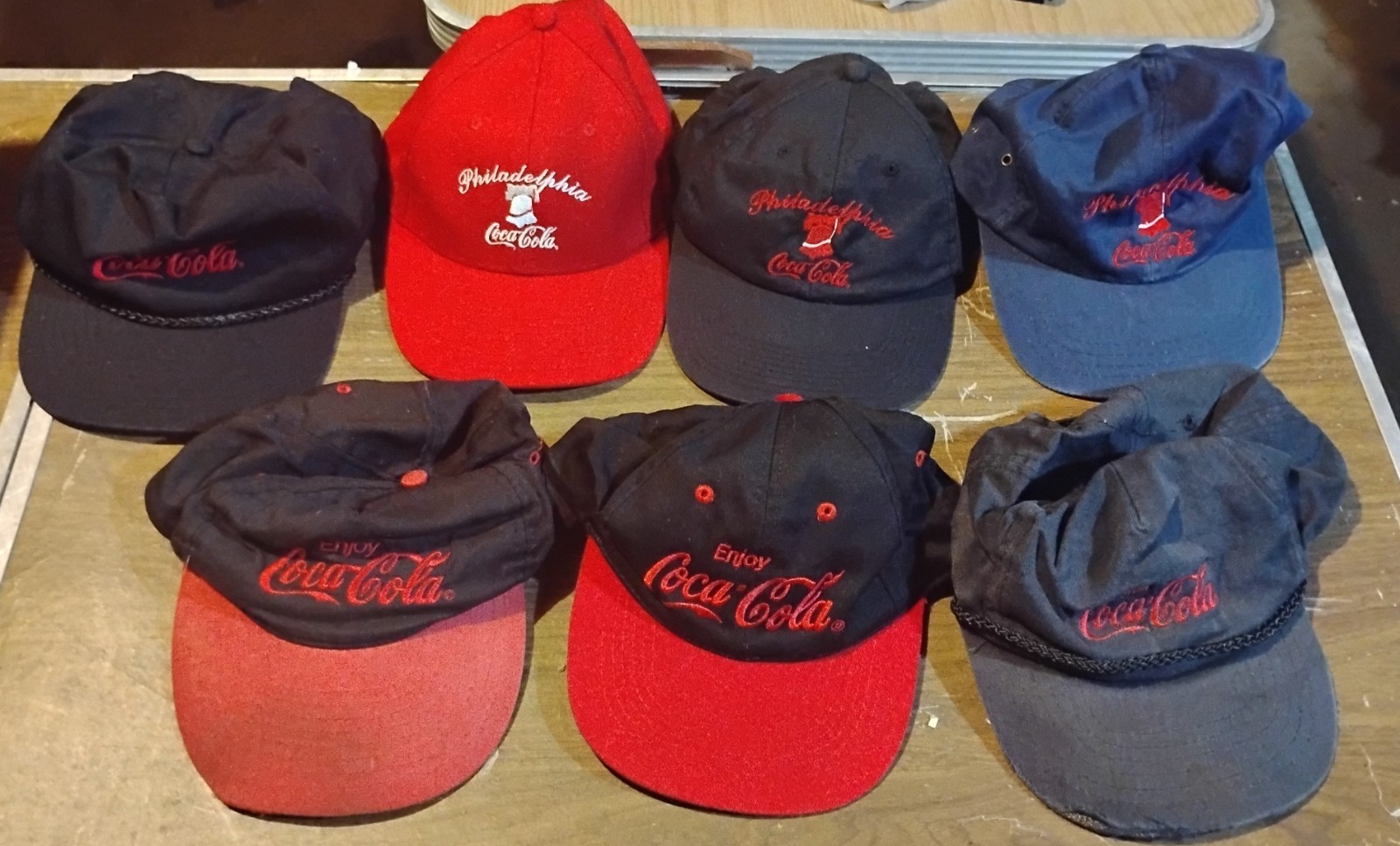 Lot Of 7 Coca-Cola Strapback Hats Vintage 80s 90s Rope Embroidered