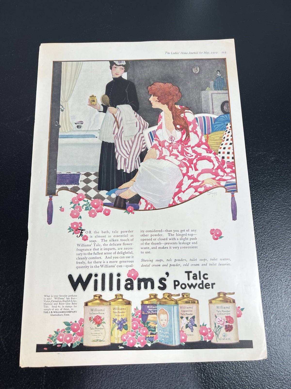 1919 WILLIAMS TALC POWDER REESES BEAUTY HEALTH MAID GLASTONBURY VINTAGE AD 1919 WILLIAMS TALC POWDER REESES BEAUTY HEALTH MAID GLASTONBURY VINTAGE AD